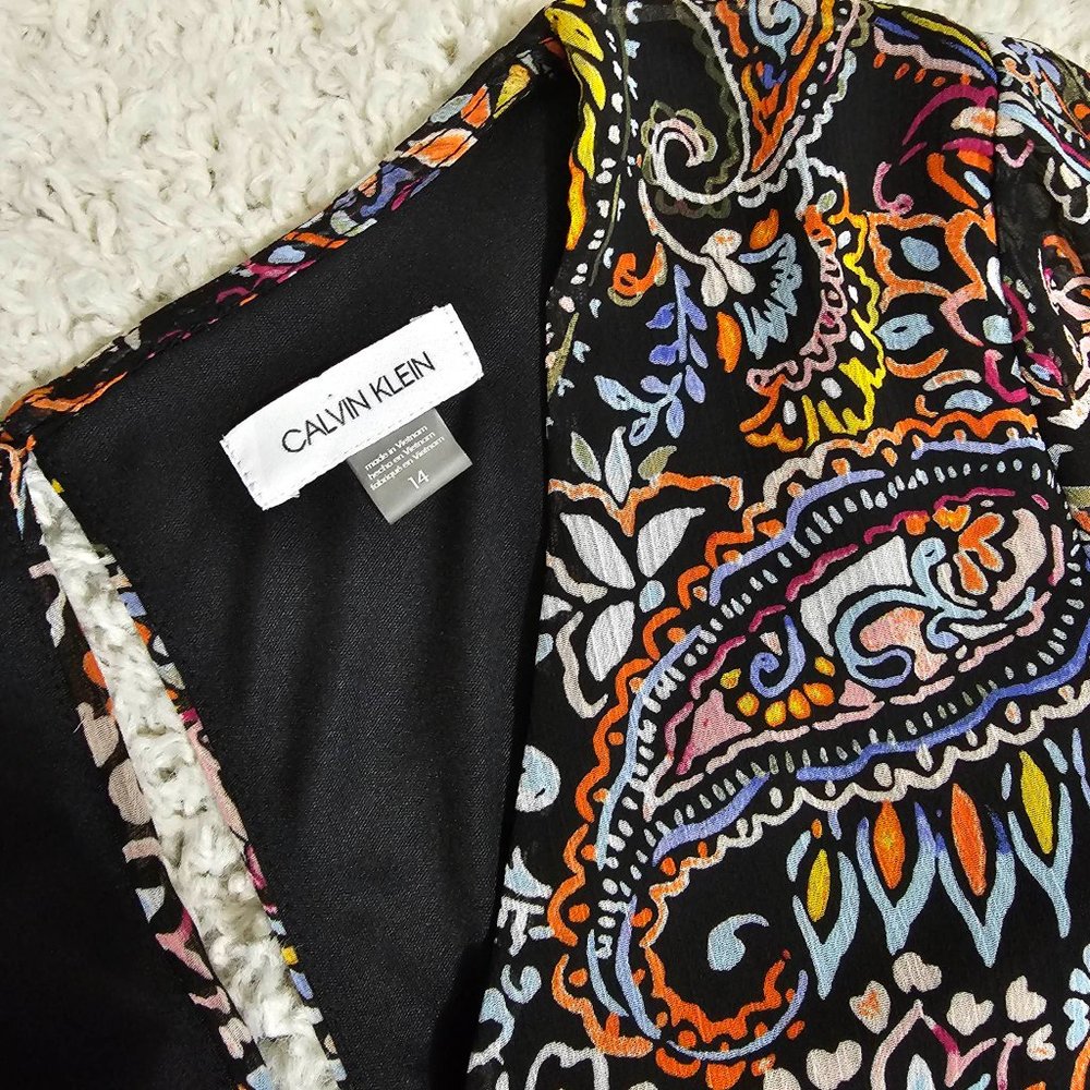 Calvin Klein Brand Dress Black Multi Paisley Print Women's Size 14 - Picture 10 of 12